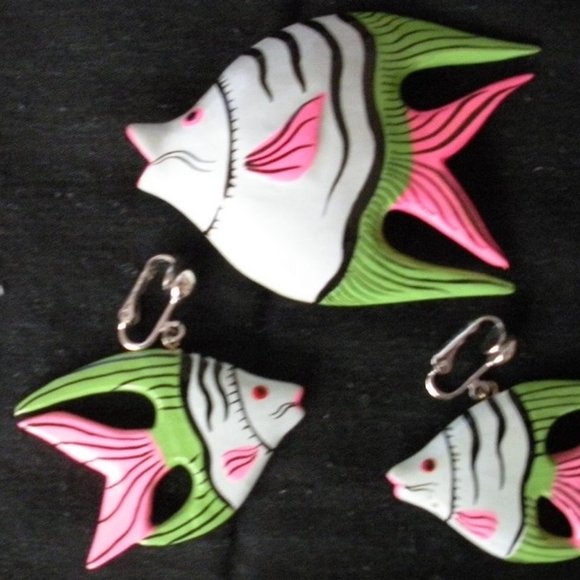 Earrings Pierced/Clip On + Matching Brooch Pin Tropical Fish Costume Jewelry NEW - Picture 8 of 8